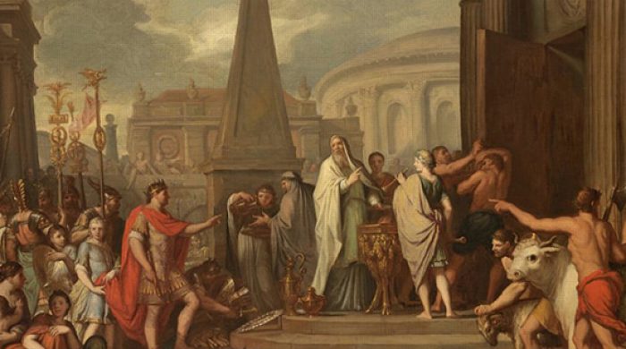 Augustus închizând ușile templului lui Janus &ndash; Gérard de Lairesse. Închiderea semnifică venirea timpului de pace. Dar e ok, va închide de trei ori aceste uși, nimic nu pare a fi definitiv