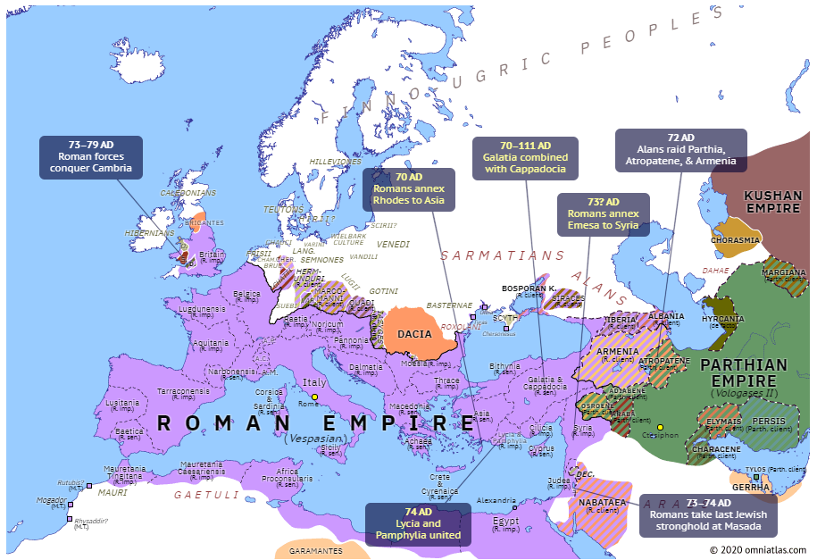 Imperiul roman sub dinastia Flaviană, sursa: OmniAtlas