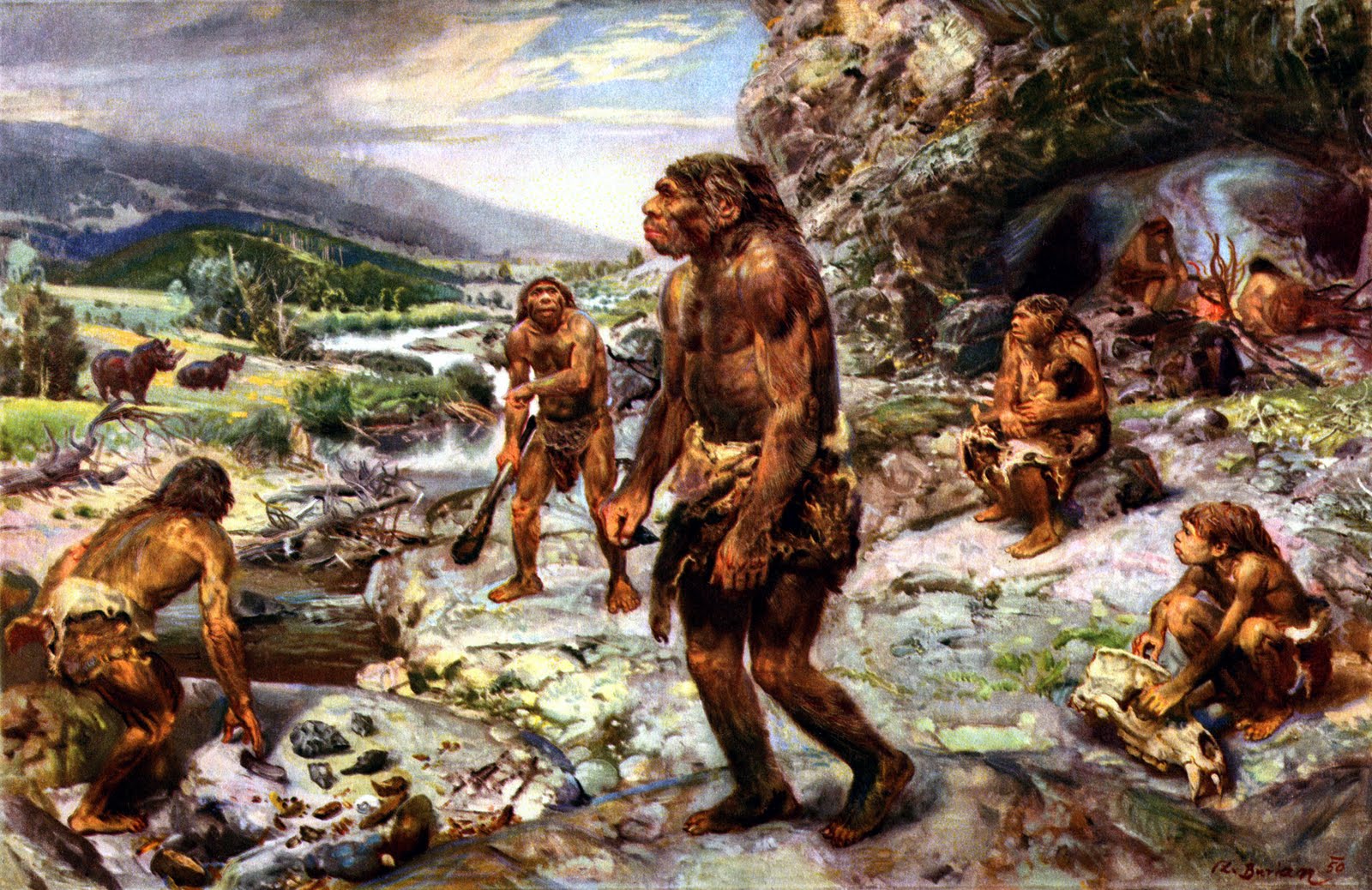 Tabăra de Neanderthali &ndash; Ilustrație de Zdenek Burian